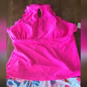 Women's bright Pink Floral halter Tankini Set
